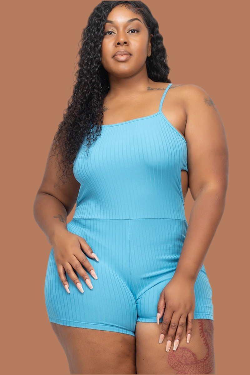 Aqua Plus Ribbed Sleeveless Back Cutout Bodycon Active Romper