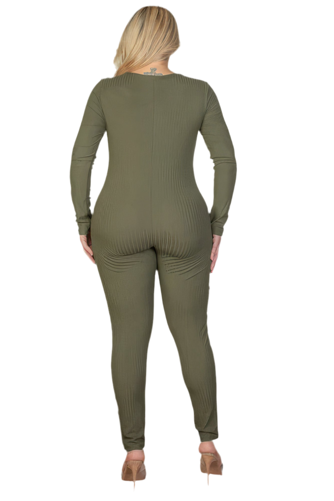Forrest Plus Size Ribbed Scoop Neck Long Sleeve Jumpsuit