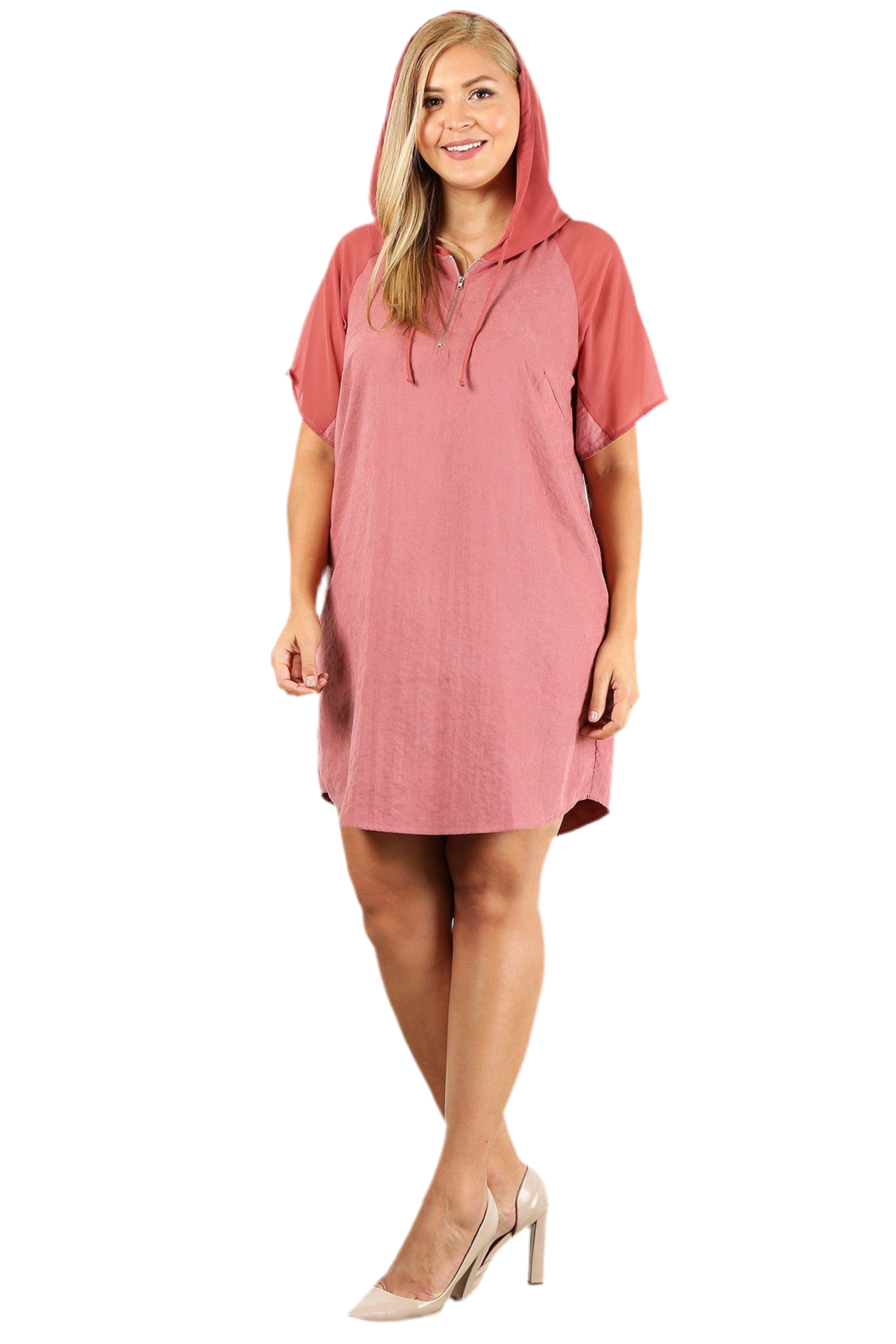 Plus Size Solid Dress With Zip-up Closure