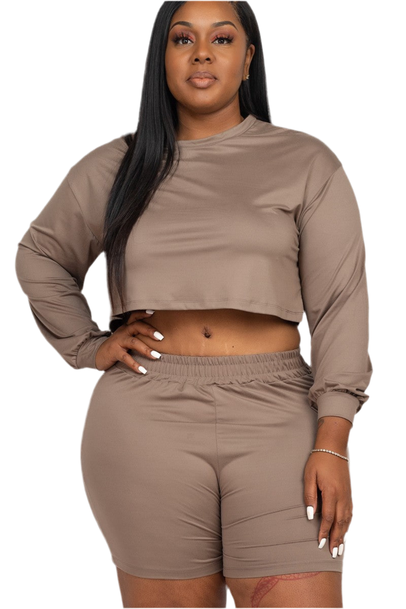 Plus Size Cozy Crop Top And Shorts Set