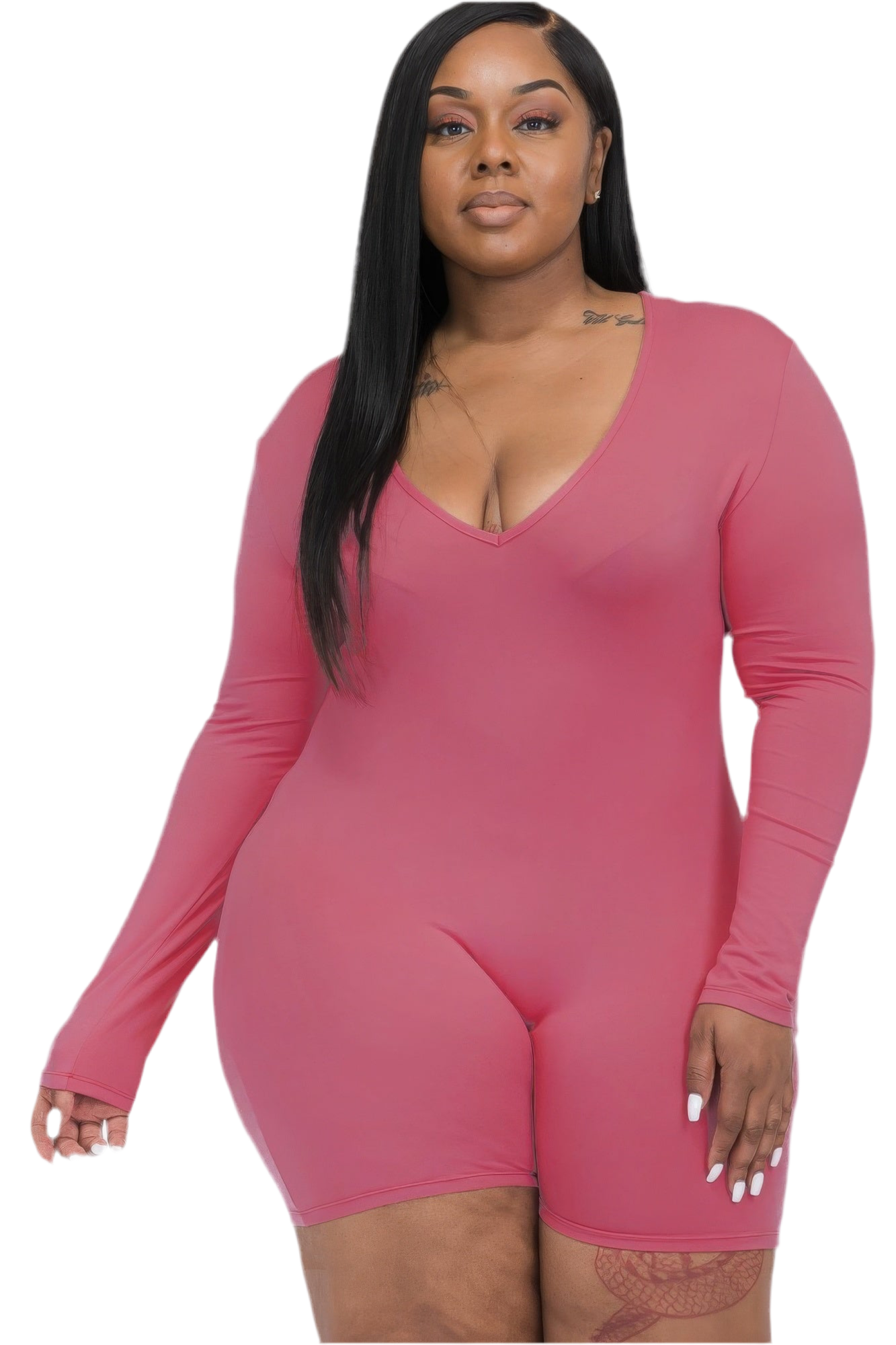 Rose V-neck Long Sleeve Bodycon Romper
