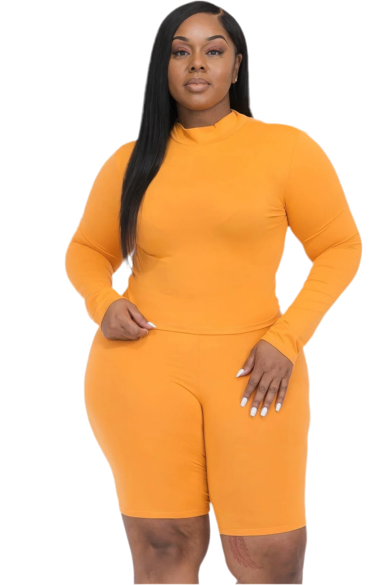 Tangerine Mock Neck Top & Biker Shorts Set