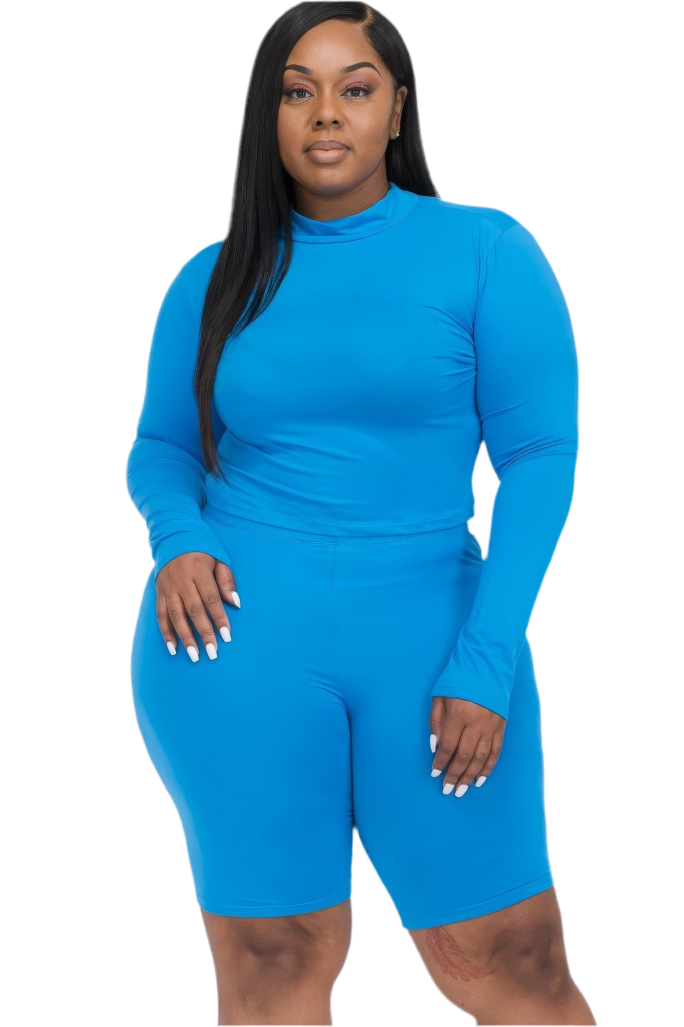 Plus Mock Neck Top & Biker Shorts Set