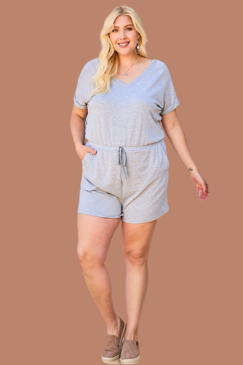 V Neck French Terry Romper