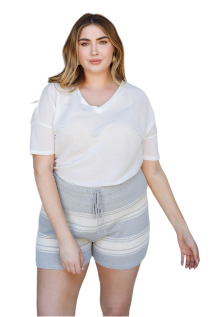 Plus Heather Grey Stripe Knit Shorts